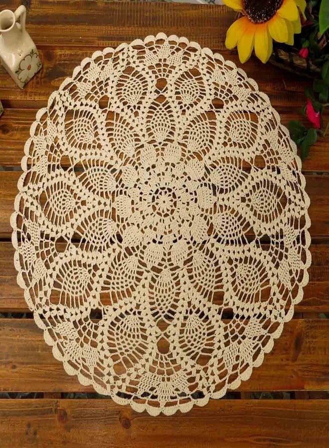 Phantomon Lace Doilies Table Placemats Handmade Crochet Cloth Round Coasters Cotton Doilies for Tables, Sofa Cover, Waterlily Pattern, 20Inch (Beige) - Image 1